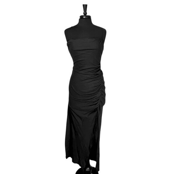 Zara Women’s Black Linen Maxi Dress L NWT Backless High Slit Summer Party - Picture 1 of 11